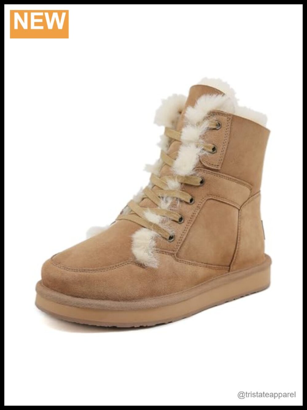 Sheepskin Lace-Up Winter Boots Women 18mm Wool Suede Snow Boots